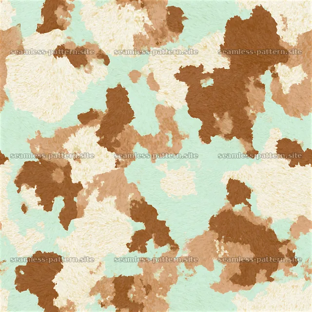 Seamless pastoral cowhide texture in earthy brown and mint green shades — seamless tileable pattern