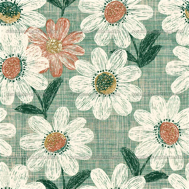 Daisies and flowers create a cheerful seamless pattern design — seamless tileable pattern