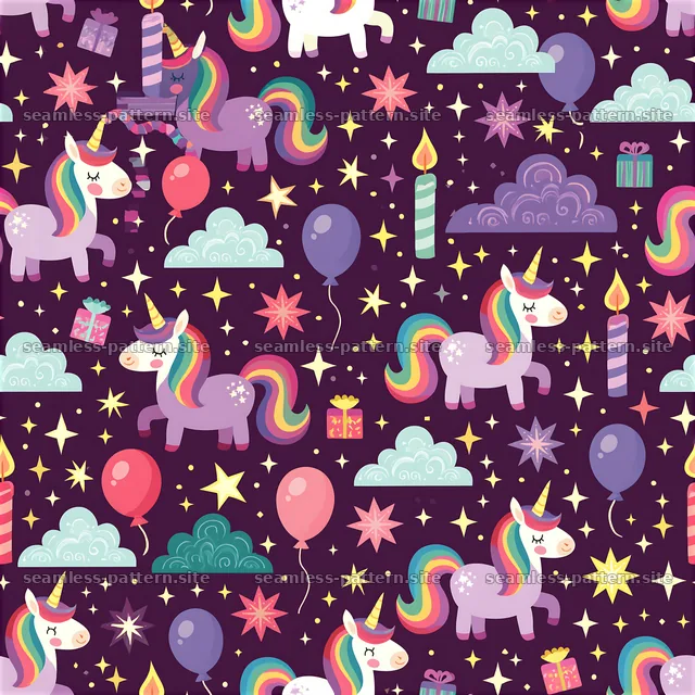 Birthday Unicorns Celebration Seamless Pattern — seamless tileable pattern