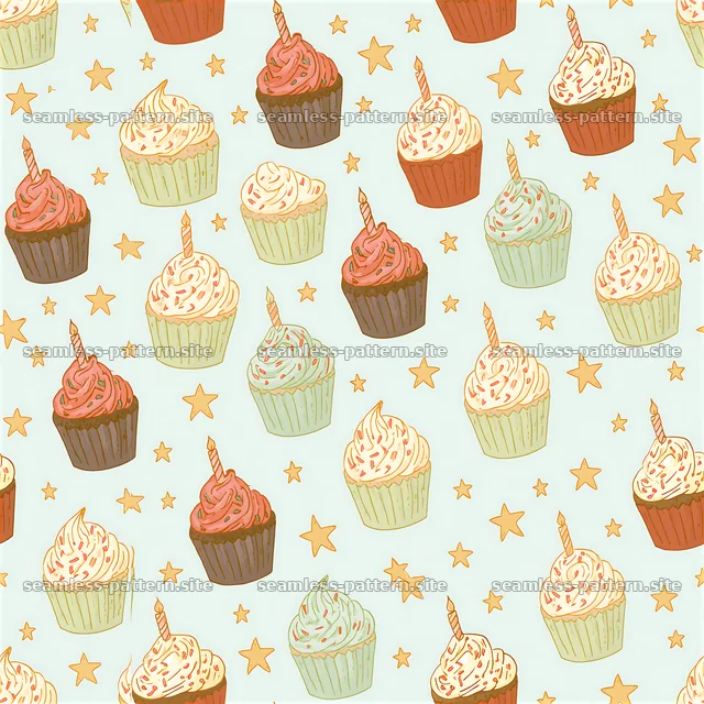 Birthday Cupcake and Star Seamless Pattern — seamless tileable pattern