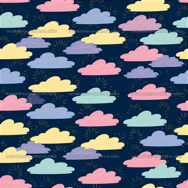 Colorful Cloud Seamless Pattern on Navy Background — seamless tileable pattern
