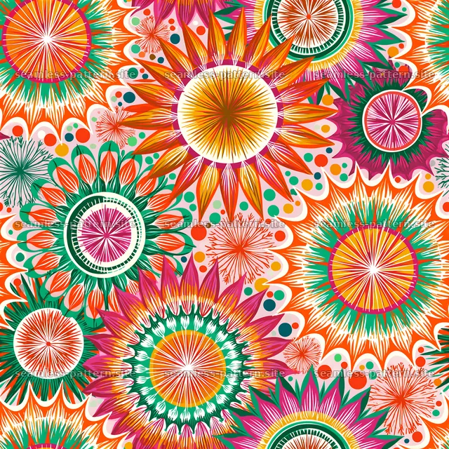Colorful Sunburst Floral Seamless Pattern — seamless tileable pattern