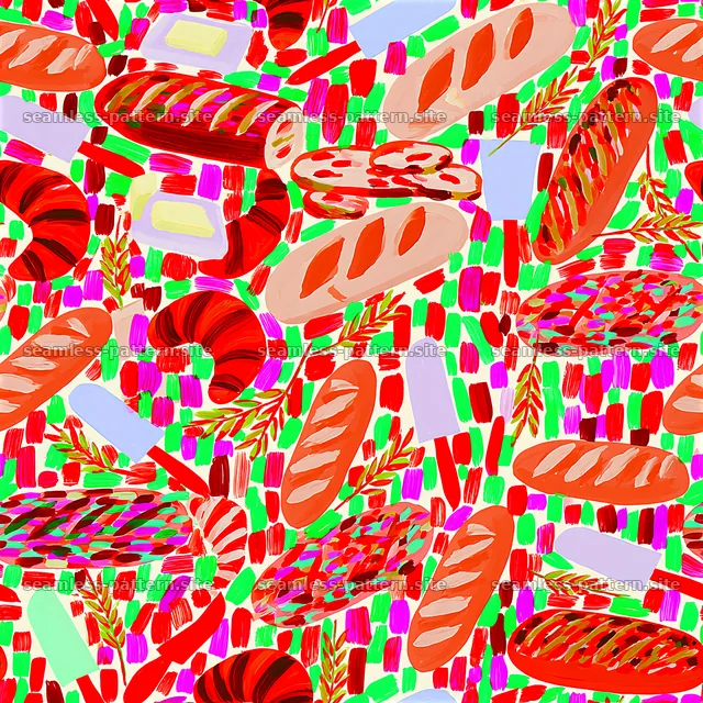 Colorful Hand-Painted Bread and Pastry Seamless Pattern — seamless tileable pattern