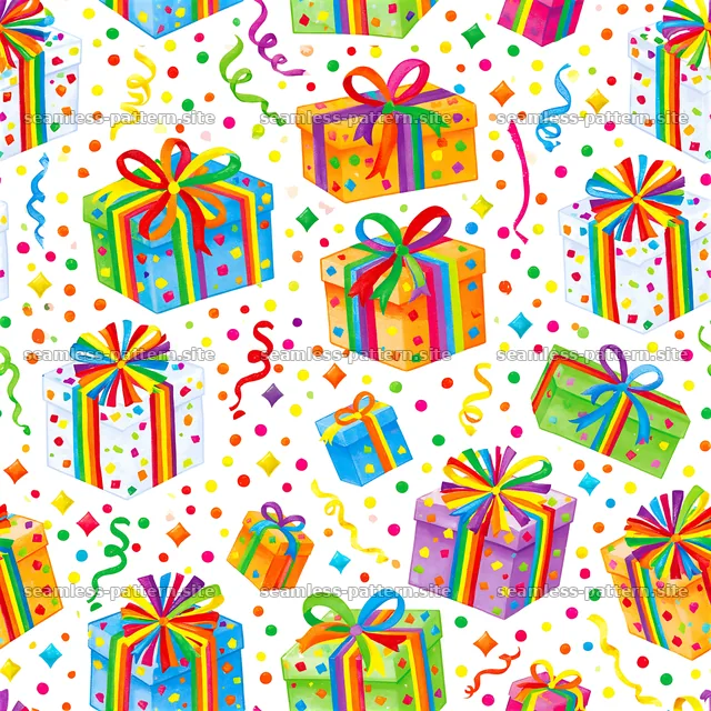 Tileable pattern with bright birthday parcels in various colors — seamless tileable pattern