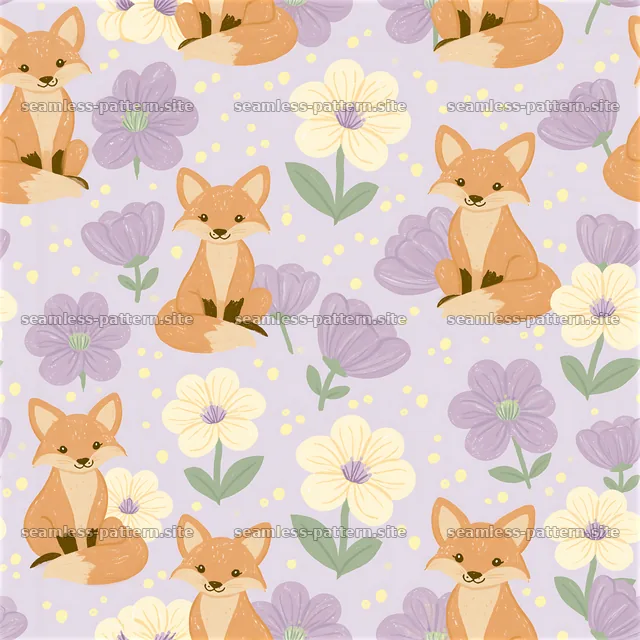 Friendly Foxes and Flowers Seamless Pattern for Kids — seamless tileable pattern