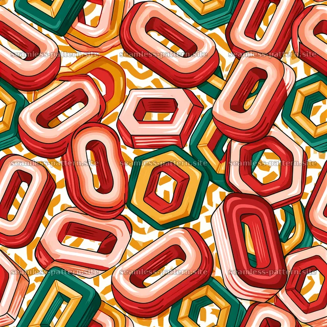 Funky geometric seamless pattern with colorful interlocking shapes — seamless tileable pattern