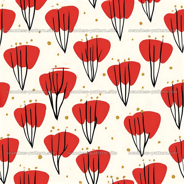 Red Wildflower and Gold Dot Seamless Pattern — seamless tileable pattern