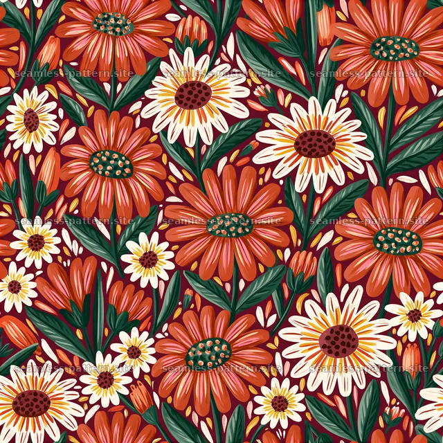 Colorful Daisy and Coneflower Floral Seamless Pattern — seamless tileable pattern