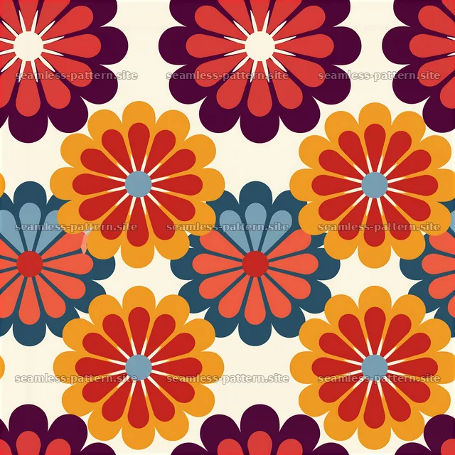 Retro flower seamless pattern with bright colors and bold shapes — seamless tileable pattern