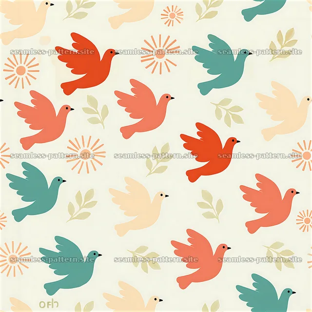 Colorful Dove and Botanical Seamless Pattern — seamless tileable pattern