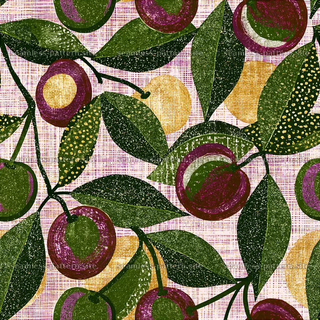 Retro Cherries and Leaves Seamless Pattern — seamless tileable pattern