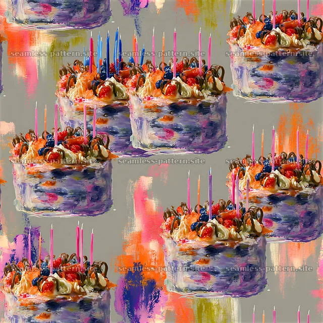 Birthday cake and candles seamless pattern — seamless tileable pattern