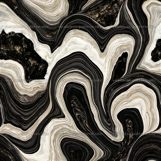 Hand-painted marble tileable pattern with black and white swirls — seamless tileable pattern