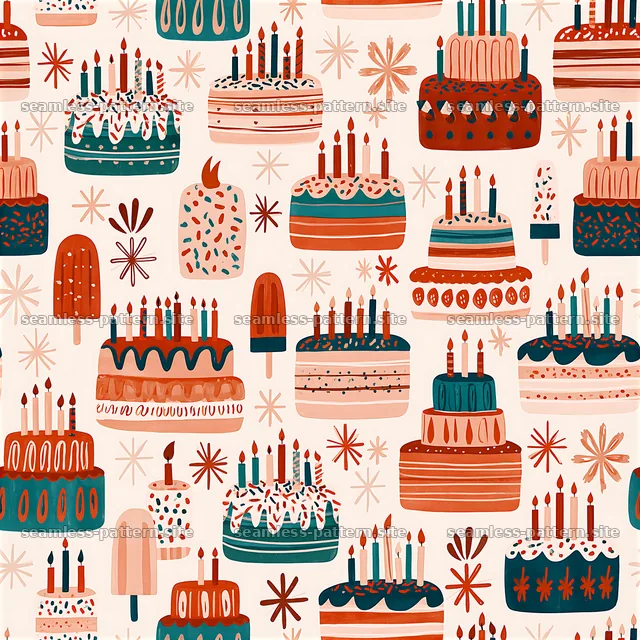Colorful birthday cake and ice cream seamless pattern — seamless tileable pattern