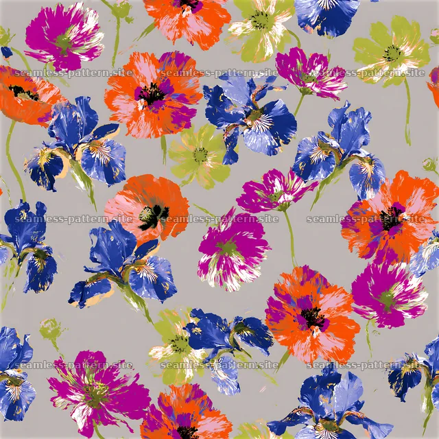 Vibrant floral pattern on a gray background — seamless tileable pattern