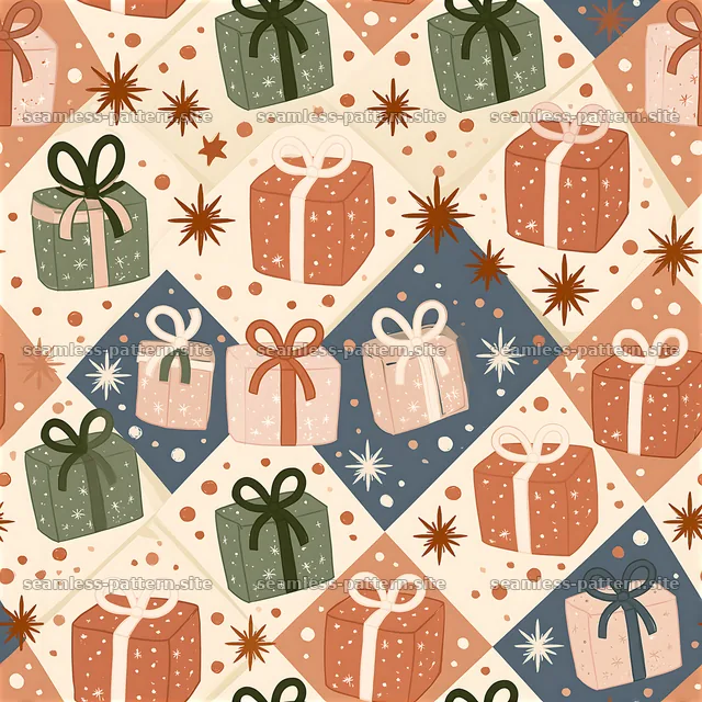 Festive Gift Boxes and Starburst Seamless Pattern — seamless tileable pattern