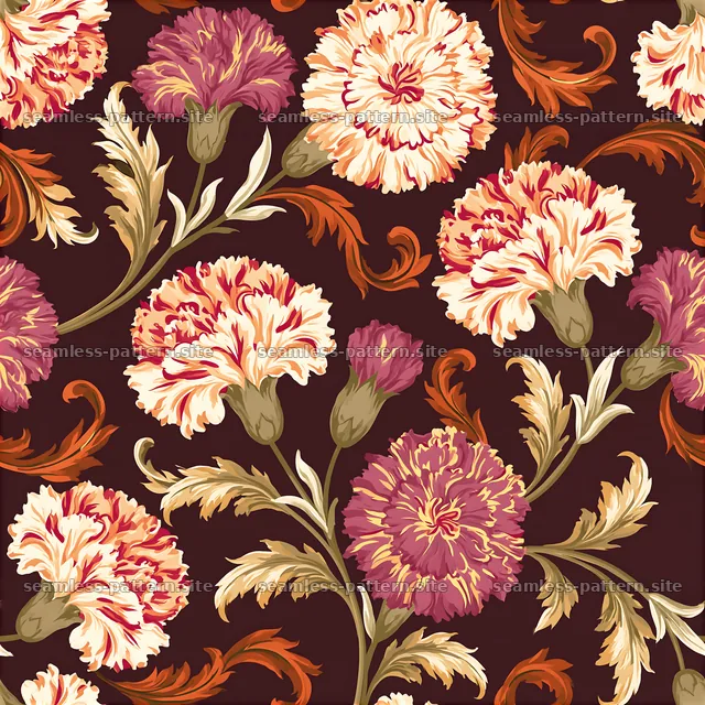 Bold floral seamless pattern with vibrant flowers on dark background — seamless tileable pattern