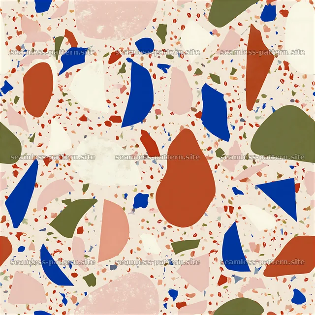 Funky terrazzo seamless texture with colorful geometric shapes — seamless tileable pattern
