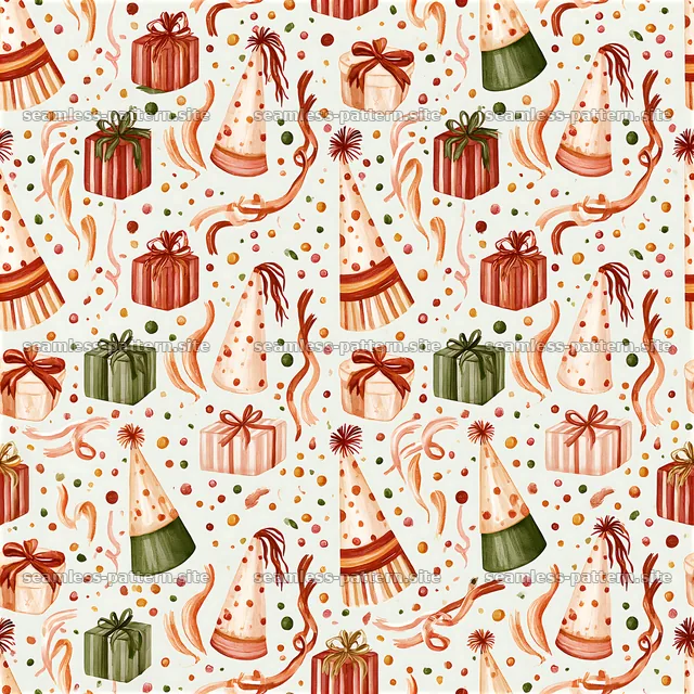 Birthday Party Hats and Gifts Seamless Pattern — seamless tileable pattern