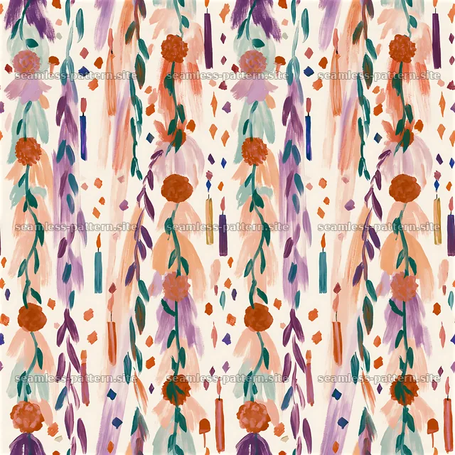Colorful Floral Birthday Candle Seamless Pattern — seamless tileable pattern