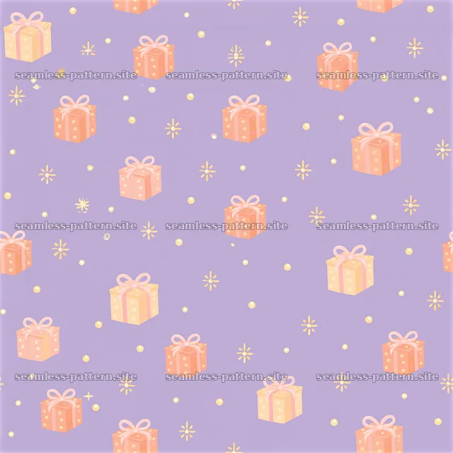 Colorful birthday presents on a light purple background — seamless tileable pattern