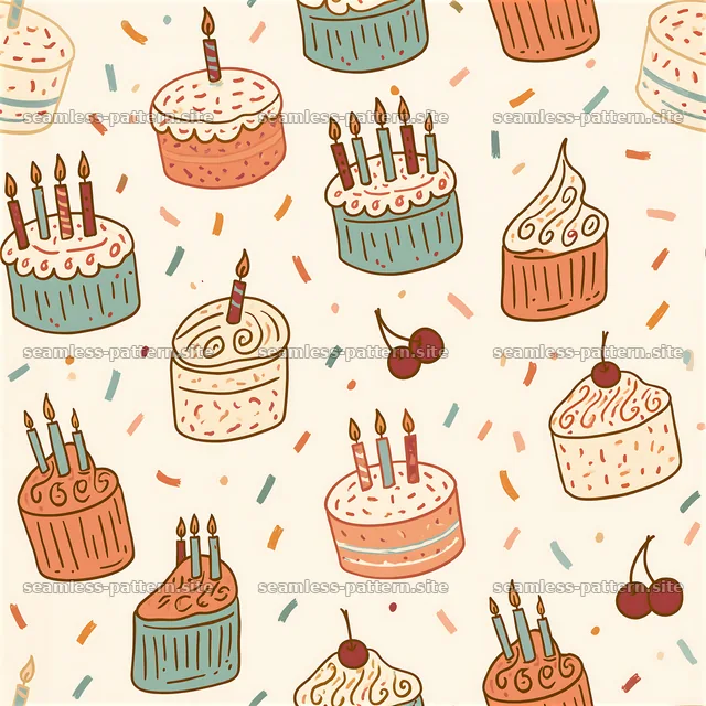 Birthday Cake and Candle Doodle Seamless Pattern — seamless tileable pattern