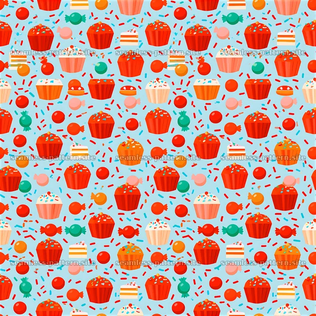 Colorful Cupcakes, Candy and Cake Seamless Pattern — seamless tileable pattern
