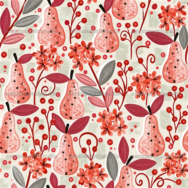 Colorful Watercolor Pear and Floral Seamless Pattern — seamless tileable pattern
