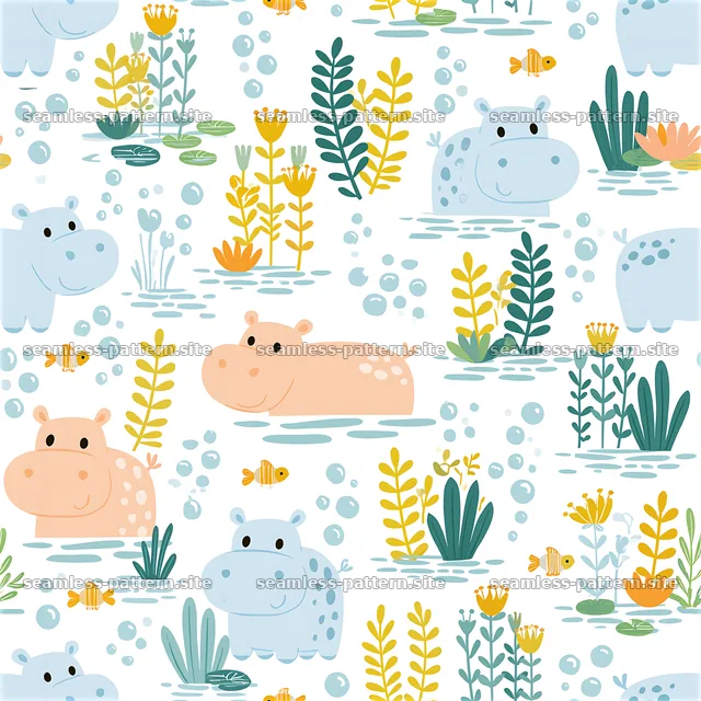Colorful Safari Animals and Water Plants Seamless Pattern — seamless tileable pattern