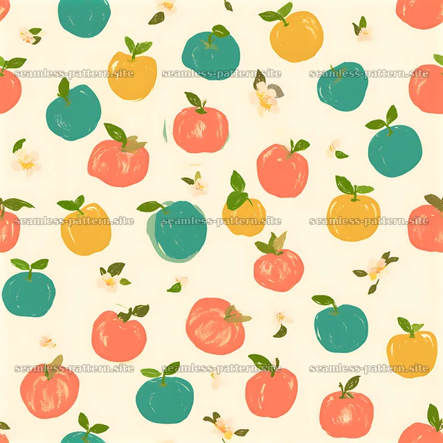Colorful Apple Seamless Pattern with Blossoms — seamless tileable pattern