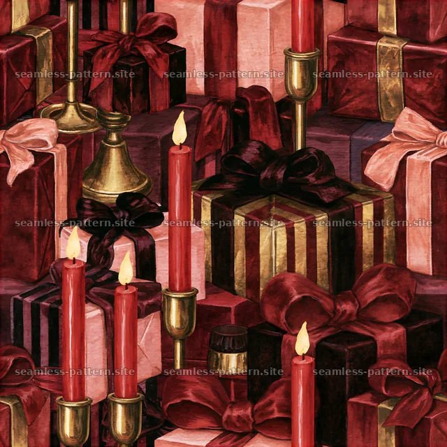 Seamless Pattern with Gift Boxes and Candles — seamless tileable pattern