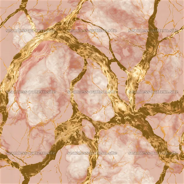 Seamless branching gold veined marble repeat pattern with pink tones — seamless tileable pattern