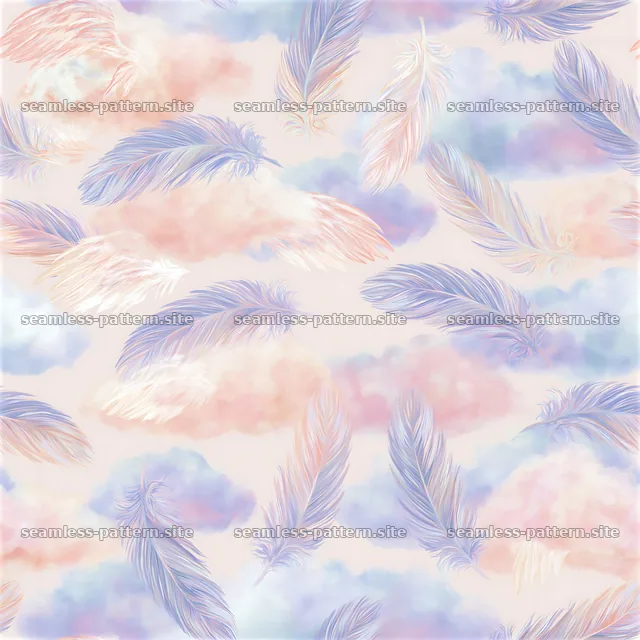 Pastel Feather and Cloud Seamless Pattern — seamless tileable pattern