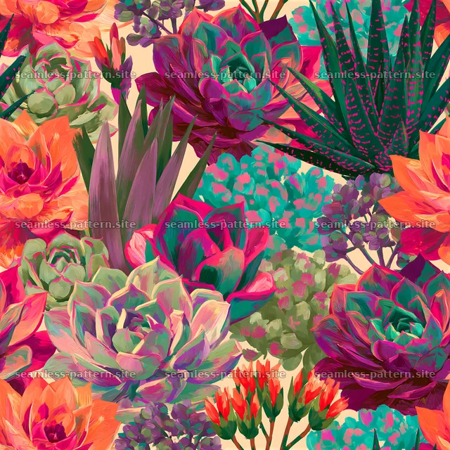 Colorful succulent seamless pattern with vibrant design elements — seamless tileable pattern