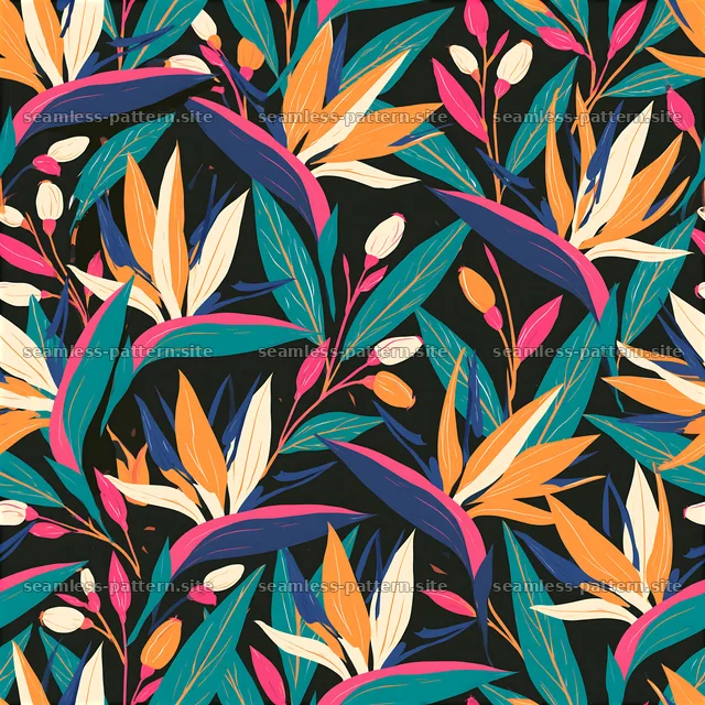 Funky botanical seamless pattern with tropical leaves — seamless tileable pattern