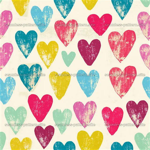 Colorful distressed heart seamless pattern — seamless tileable pattern