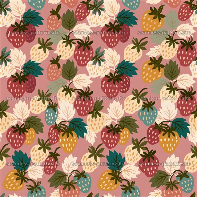 Colorful strawberries seamless pattern on a pink background — seamless tileable pattern