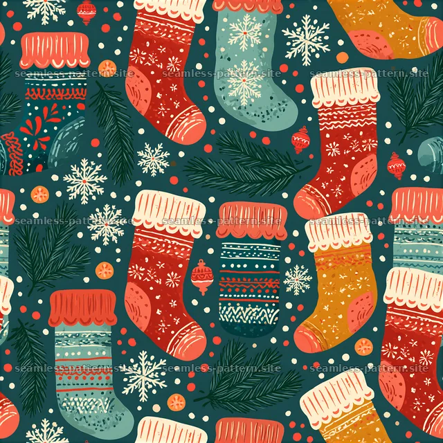 Seamless Christmas stocking pattern perfect for festive designs — seamless tileable pattern