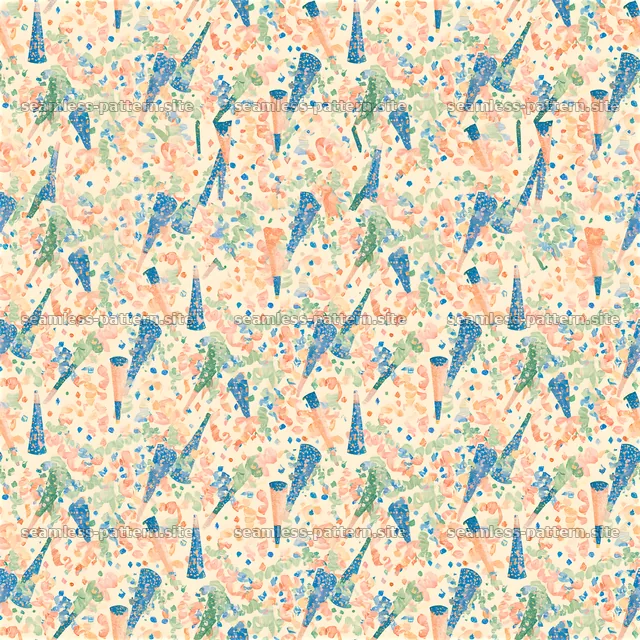 Colorful Party Hat and Confetti Seamless Pattern — seamless tileable pattern