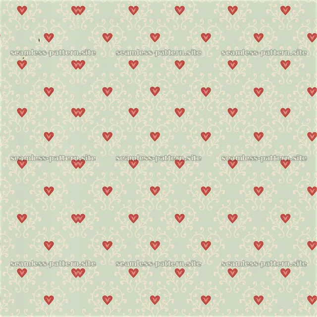 Vintage heart pattern with floral elements on light background — seamless tileable pattern