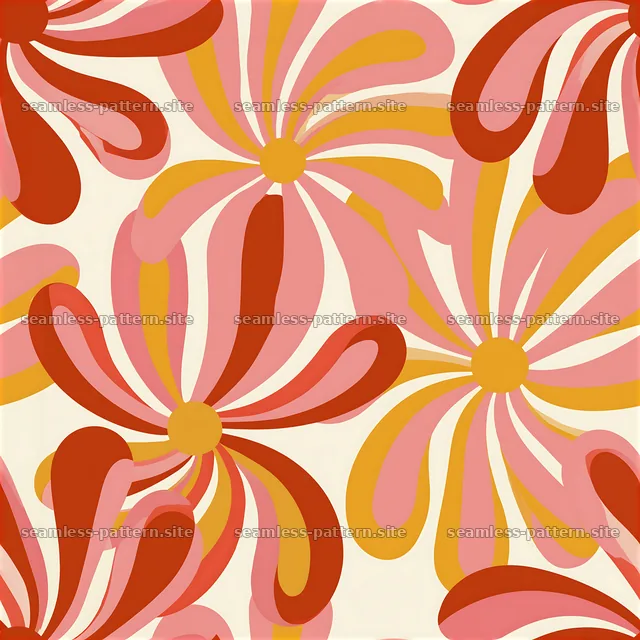 Retro daisies seamless pattern with bright colors and bold shapes — seamless tileable pattern