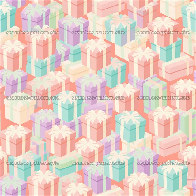 Repeating pattern of pastel Christmas gift boxes in seamless design — seamless tileable pattern