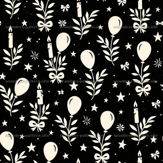 Black and white seamless pattern with balloons and candles — seamless tileable pattern