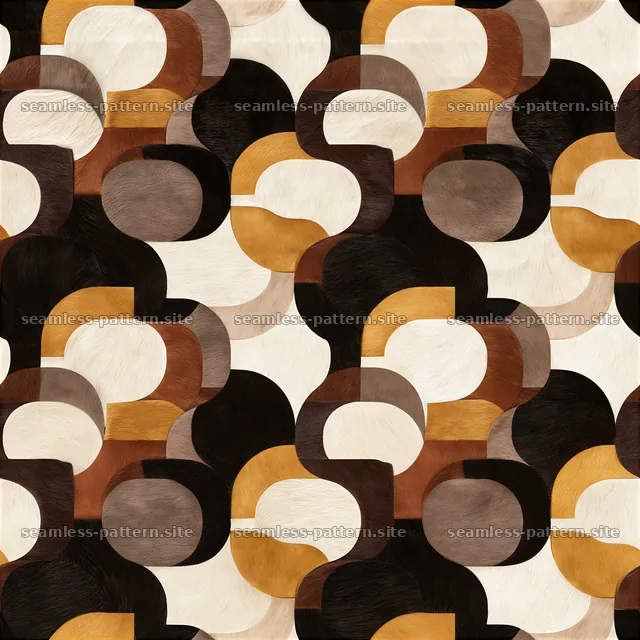 Seamless layered cowhide repeat pattern with curved shapes and earthy tones — seamless tileable pattern