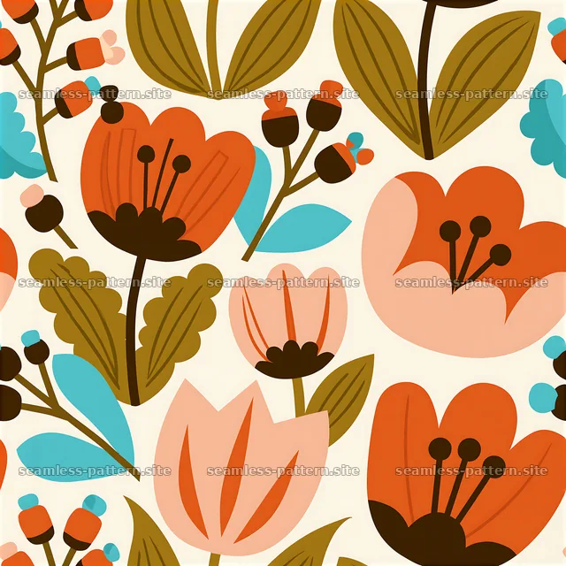 Funky retro floral botanical seamless pattern — seamless tileable pattern