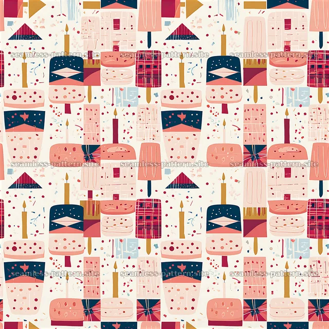 Birthday Cake and Candle Seamless Pattern — seamless tileable pattern