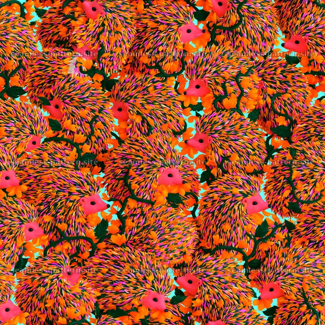 Colorful hedgehog and floral seamless pattern for fabric design — seamless tileable pattern