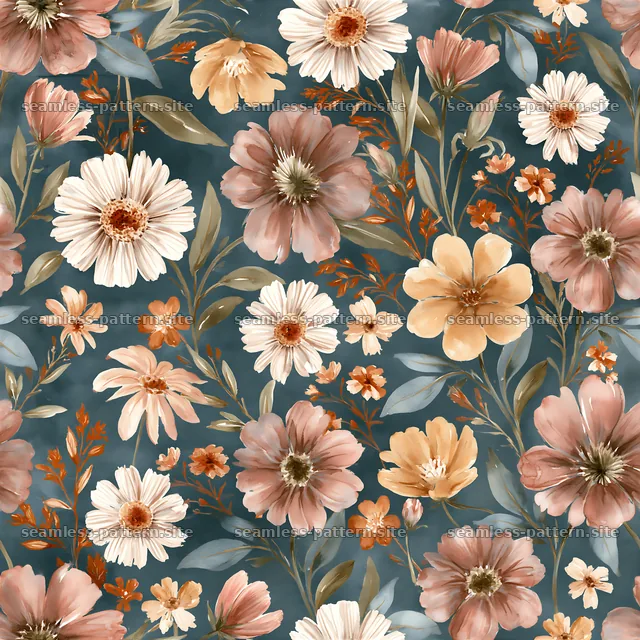 Tileable watercolor muted flower pattern in soft colors — seamless tileable pattern