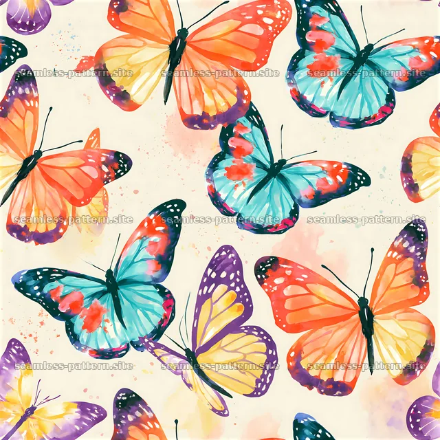 Bright butterflies seamless pattern in vibrant colors across a smooth surface — seamless tileable pattern