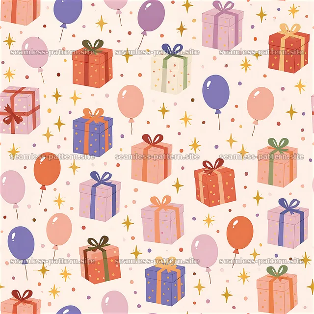 Colorful Birthday Gifts and Balloons Seamless Pattern — seamless tileable pattern
